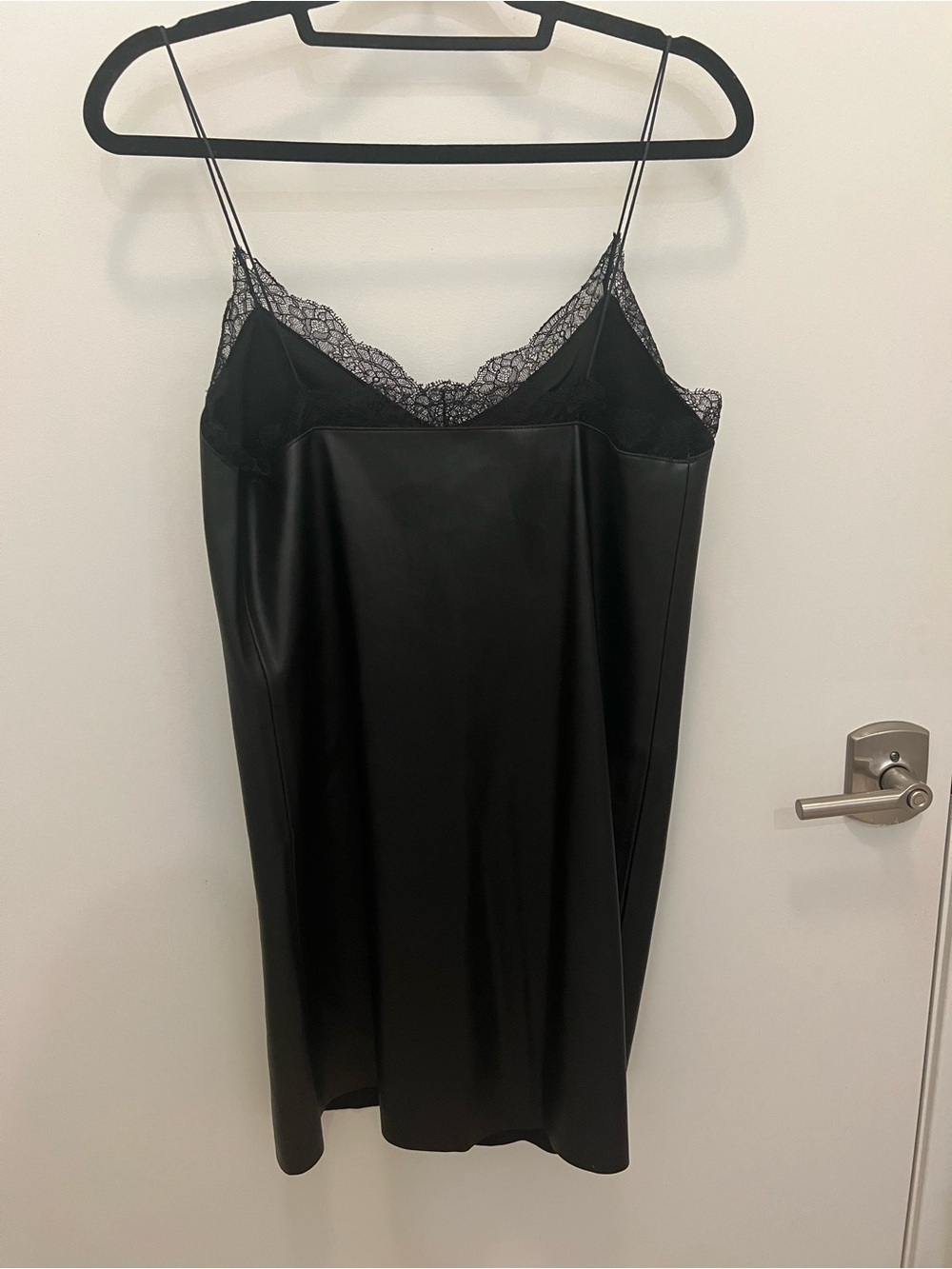 FAUX-LEATHER - LACE TRIM SLIP DRESS - Picture 4 of 5